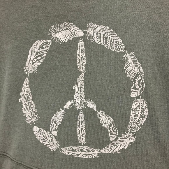 Olive Green Long Sleeve Top Feather Peace Sign Boxy Made in Italy - Picture 1 of 7